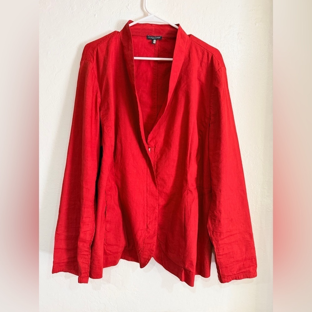 Eileen Fisher Red Linen Top and Pants set size 1X
